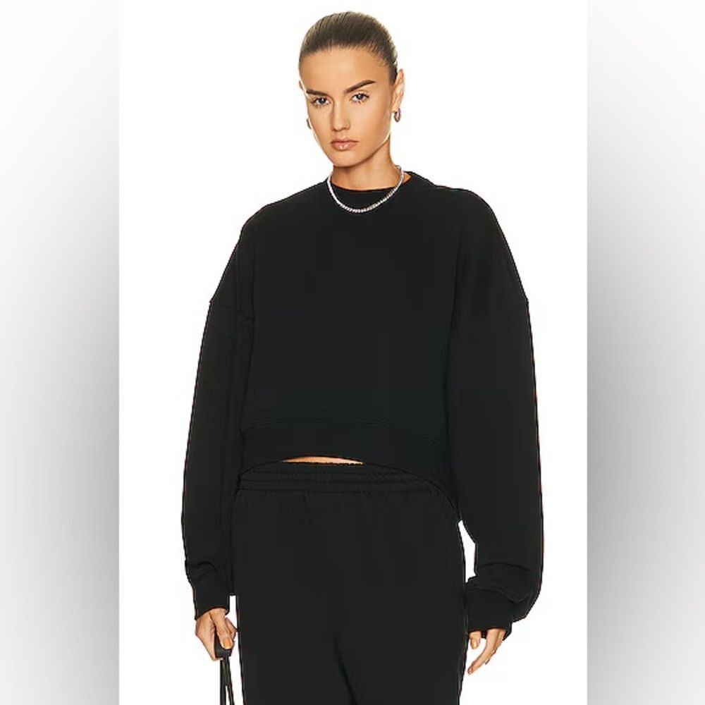 Wardrobe NYC x Hailey Bieber Track Sweater Drop Shoulder Oversized Cropped Black